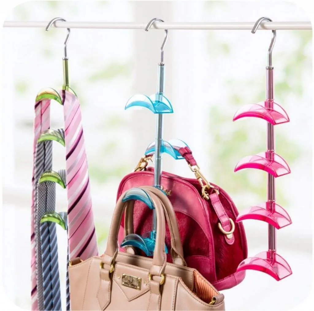 LOUISE MAELYS Rotating Handbag Hanger Rack Closet Organizer for Bag Ties Belt Scarf 4 Hooks Clear
