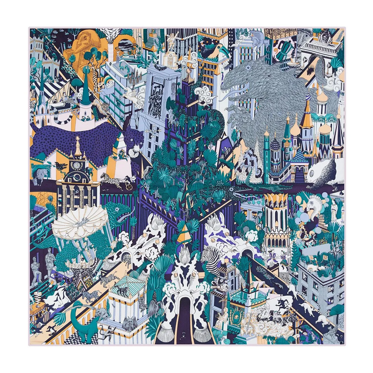 Luxury Brand 90cm Winged Horse Twill Silk Square Scarf