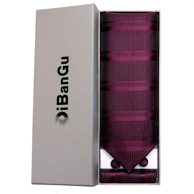 Luxury Gold Plaid 100% Silk Men Vintage Ascot Tie Hanky Cufflinks 3Pcs Set
