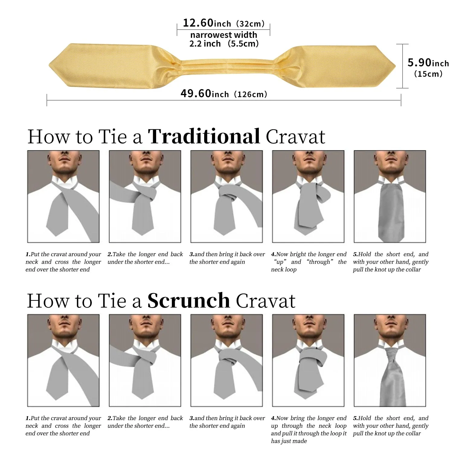 Luxury Gold Plaid 100% Silk Men Vintage Ascot Tie Hanky Cufflinks 3Pcs Set