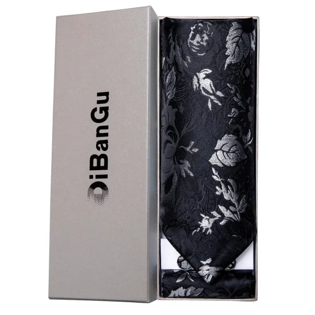 Luxury Gold Plaid 100% Silk Men Vintage Ascot Tie Hanky Cufflinks 3Pcs Set