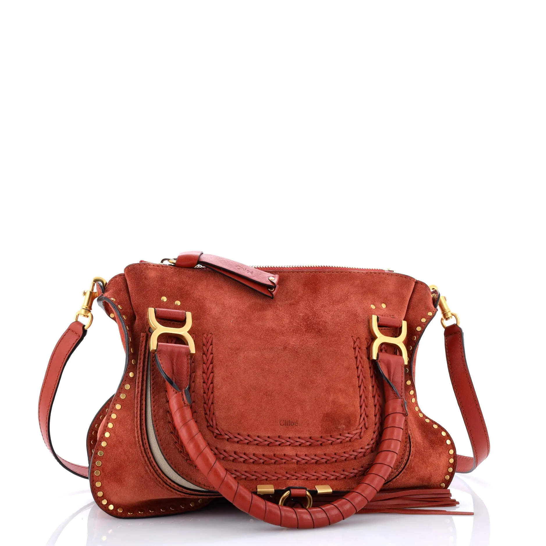 Marcie Satchel Whipstitch Studded Suede Medium