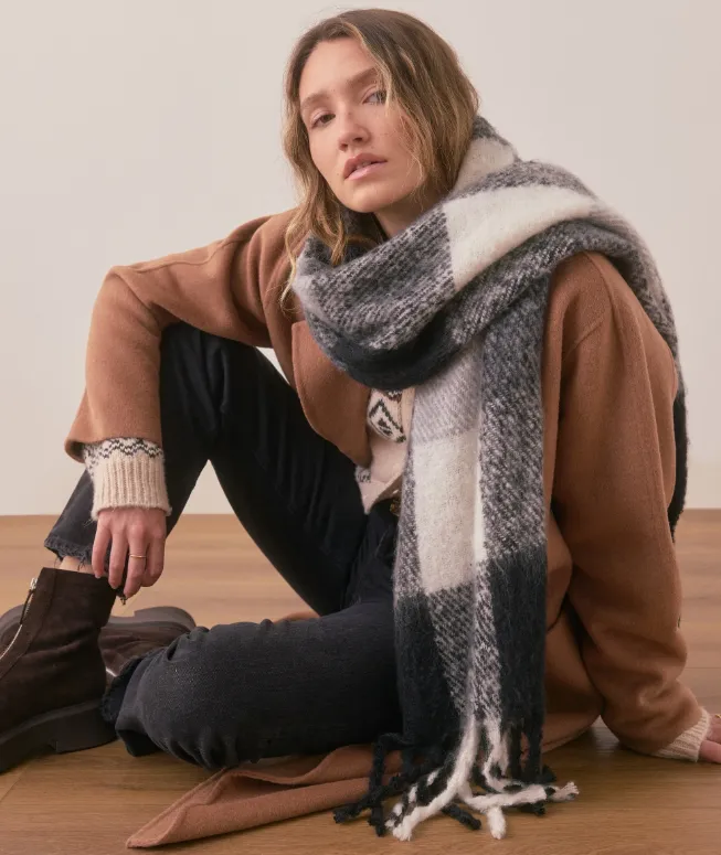 Marine Layer Brushed Scarf in Black/White Check