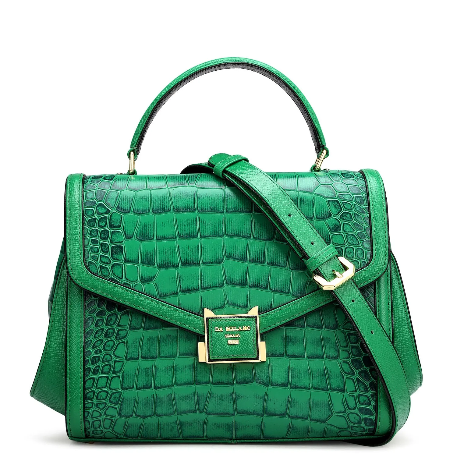 Medium Croco Leather Satchel - Sea Weed