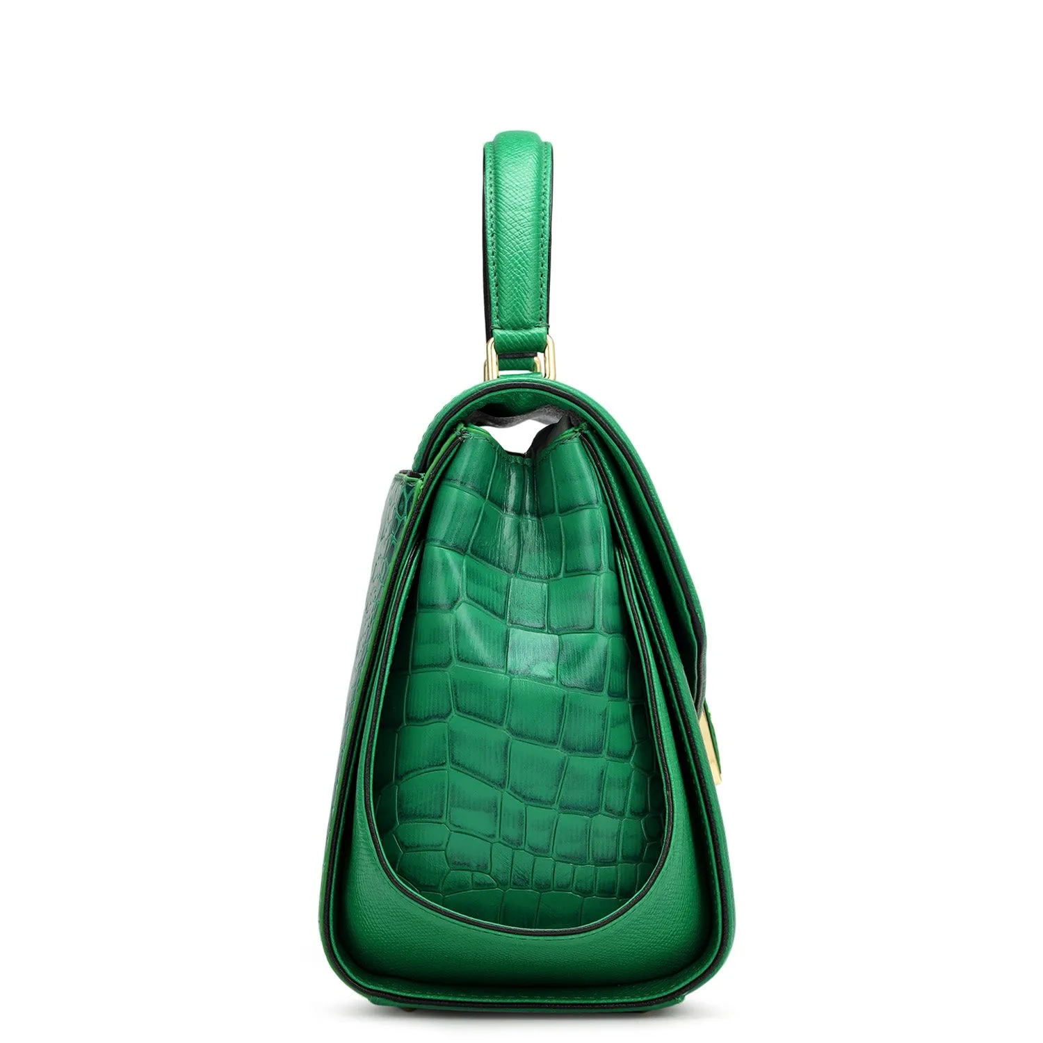 Medium Croco Leather Satchel - Sea Weed