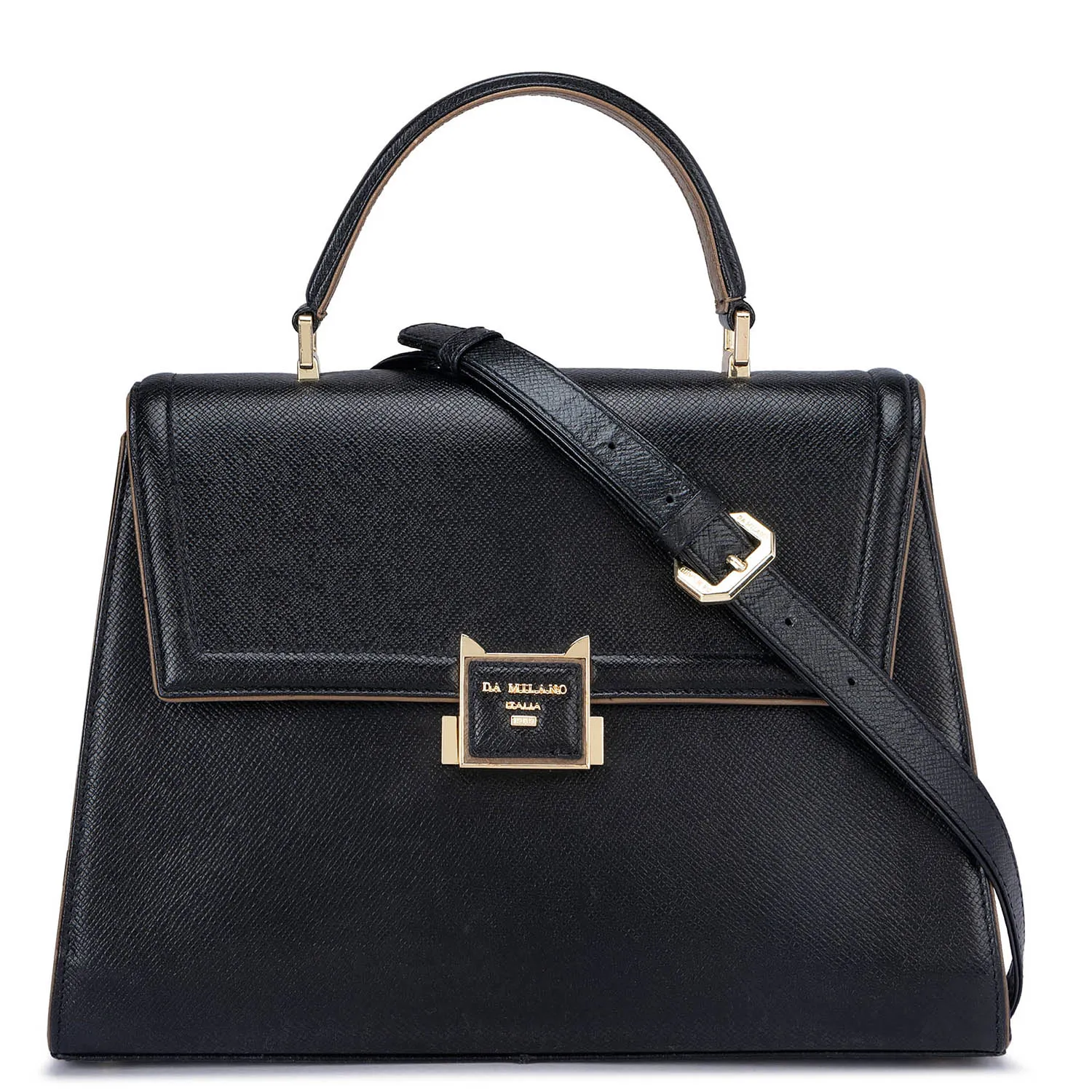 Medium Franzy Leather Satchel - Black