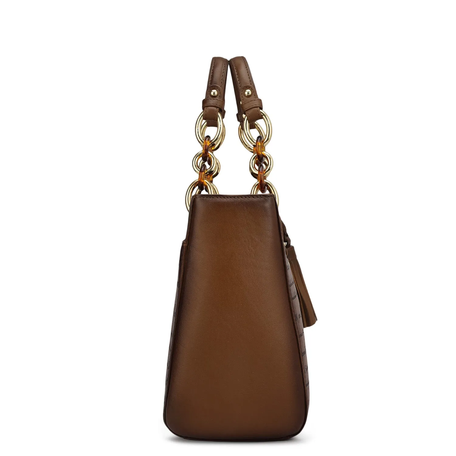 Medium Signato Leather Satchel - Cognac