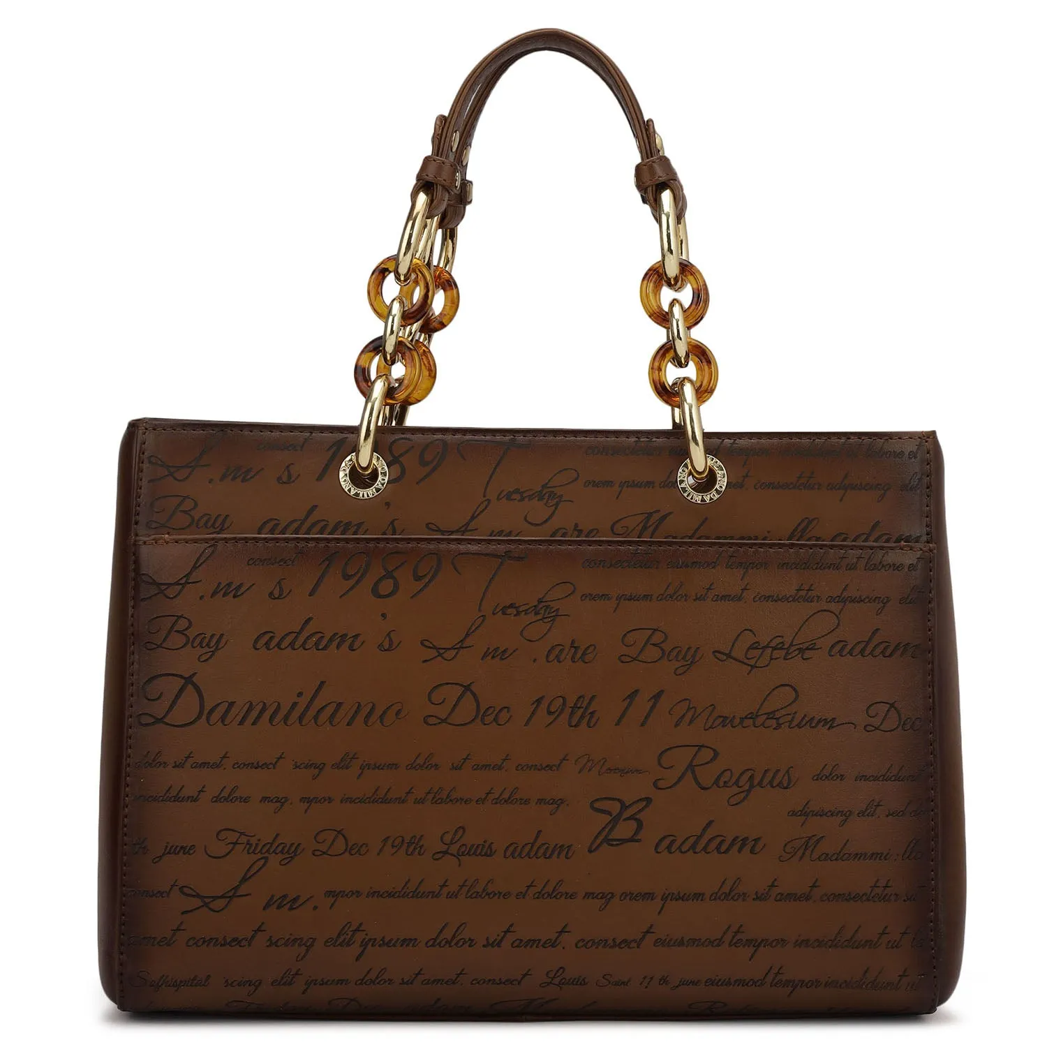 Medium Signato Leather Satchel - Cognac