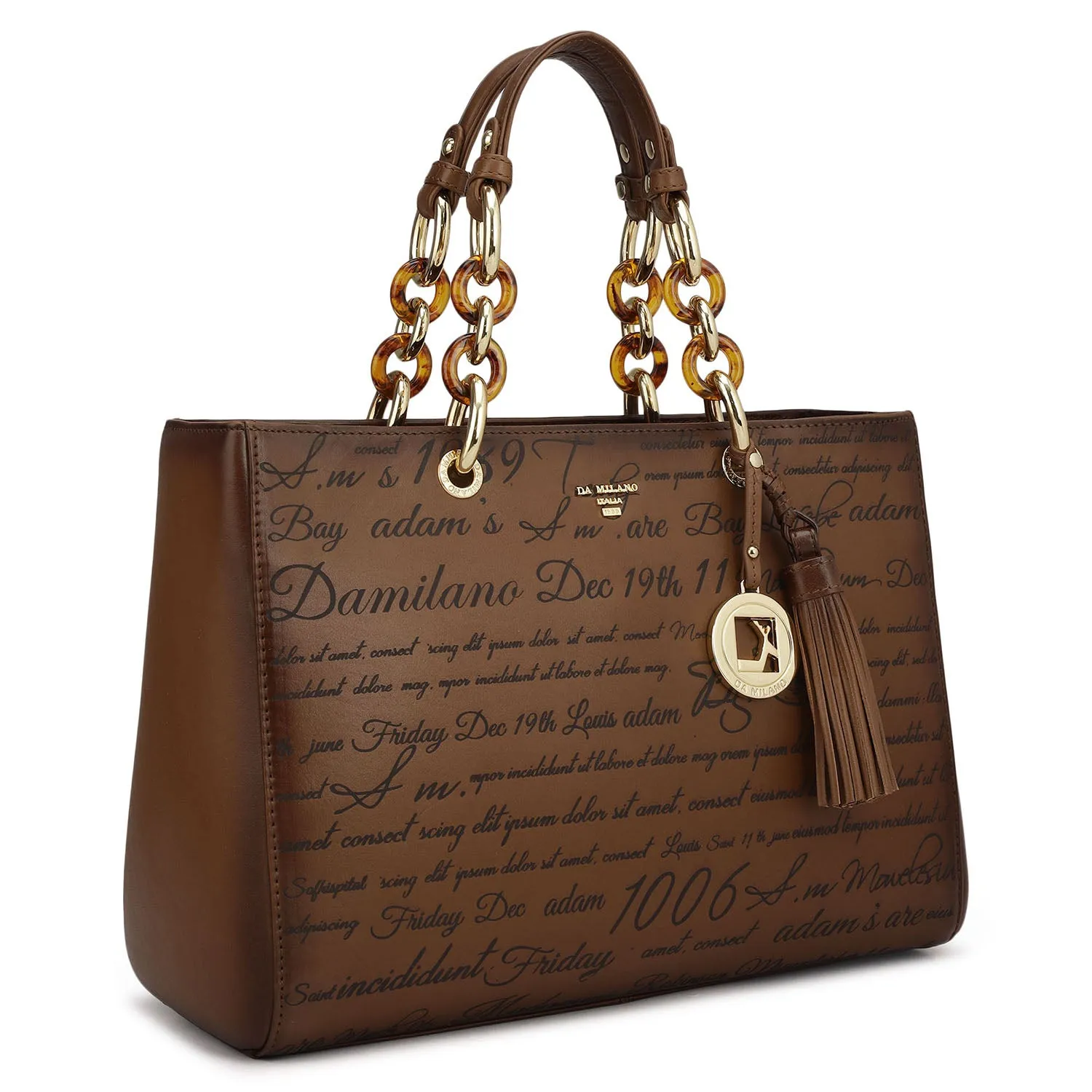 Medium Signato Leather Satchel - Cognac