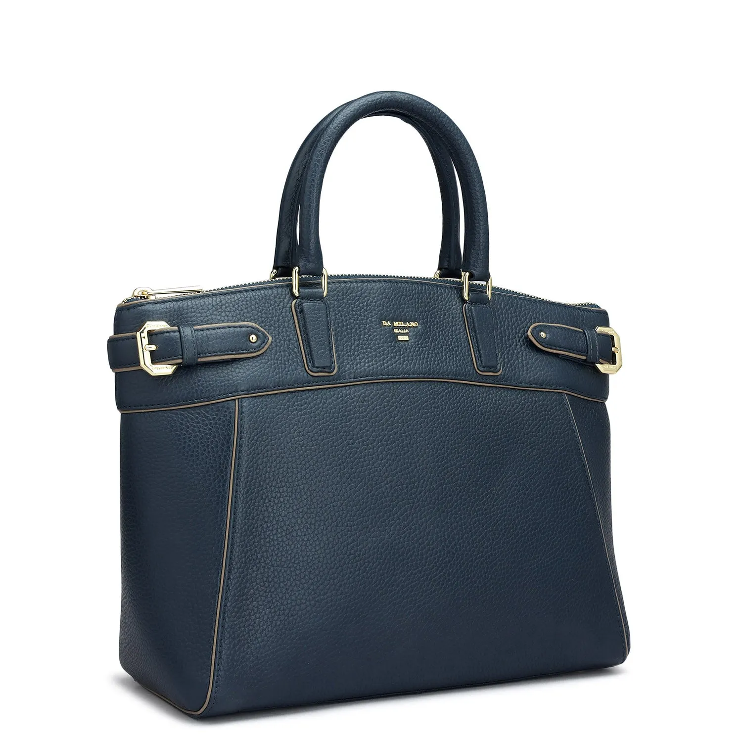 Medium Wax Leather Satchel - Navy
