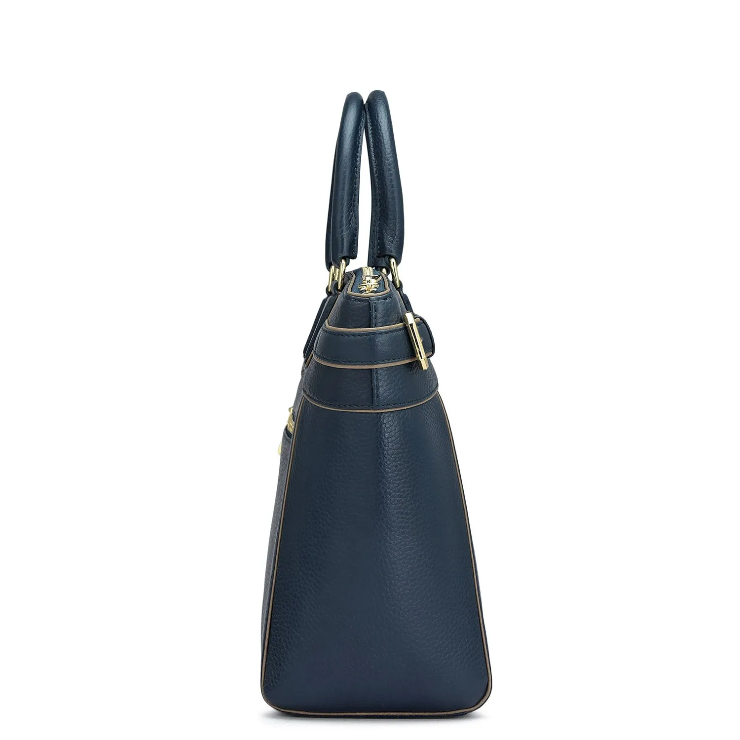 Medium Wax Leather Satchel - Navy