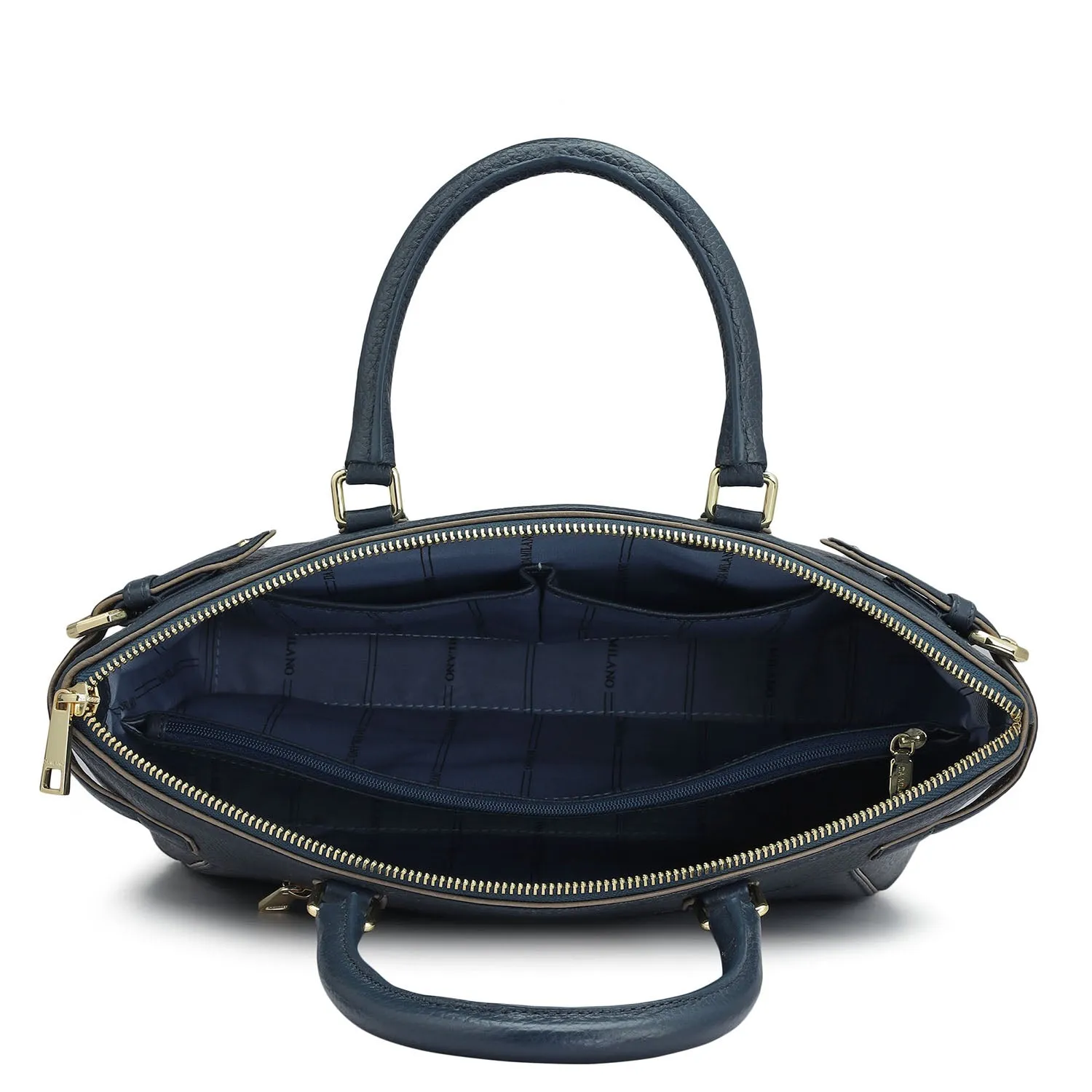 Medium Wax Leather Satchel - Navy