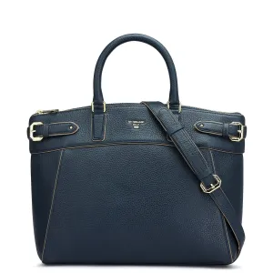 Medium Wax Leather Satchel - Navy