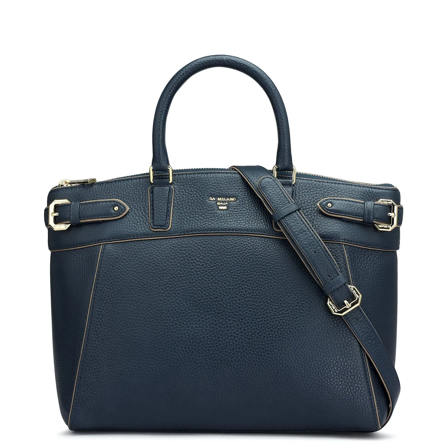 Medium Wax Leather Satchel - Navy