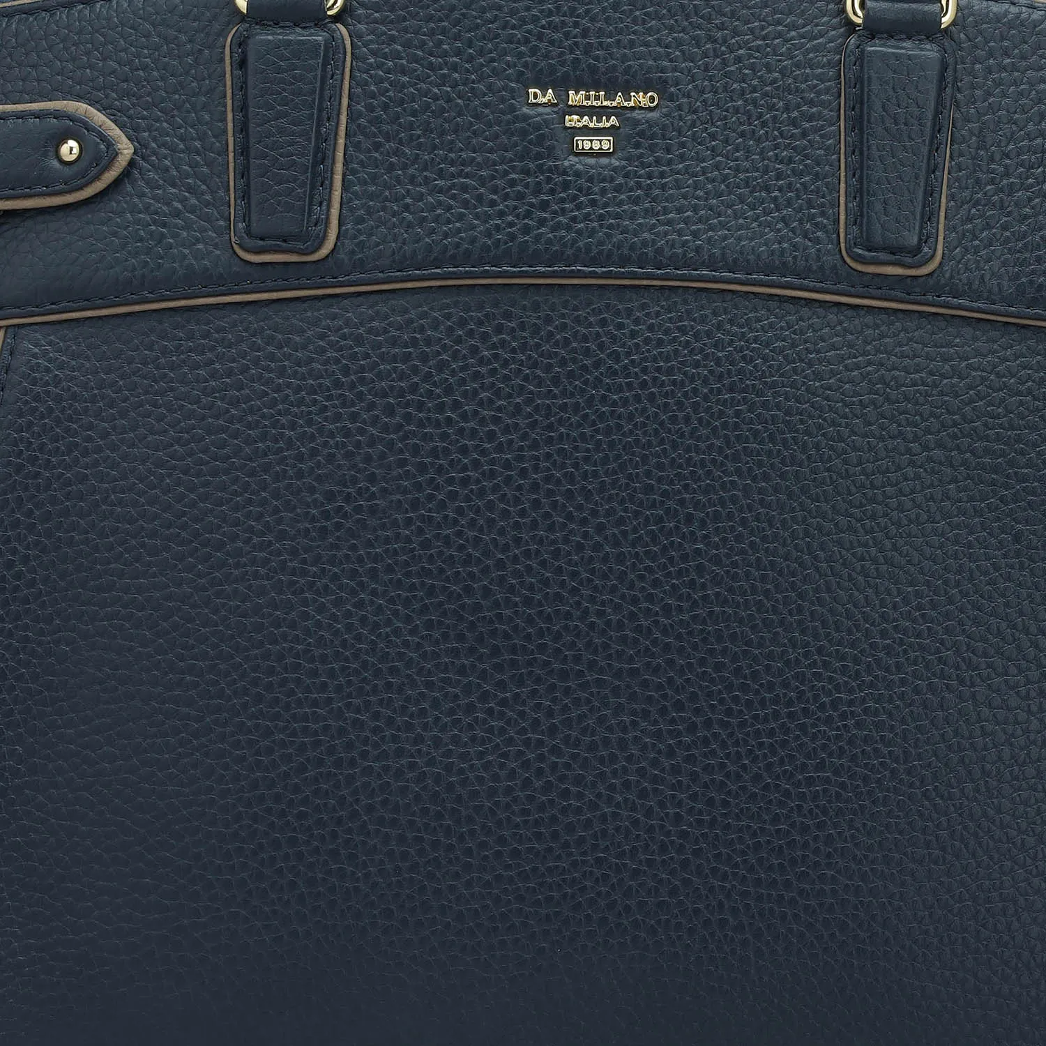 Medium Wax Leather Satchel - Navy