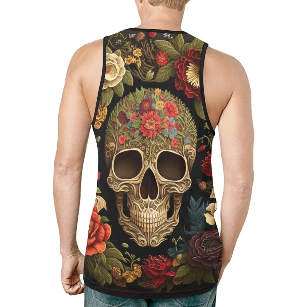 Men's Brown Floral Sugar Skull Tank Top