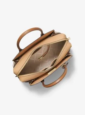 Mercer Medium Tri-Color Pebbled Leather Belted Satchel