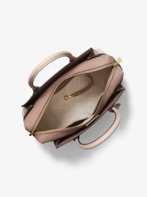 Mercer Medium Tri-Color Pebbled Leather Belted Satchel