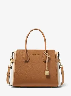Mercer Medium Tri-Color Pebbled Leather Belted Satchel