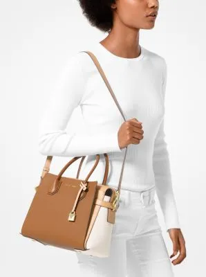 Mercer Medium Tri-Color Pebbled Leather Belted Satchel