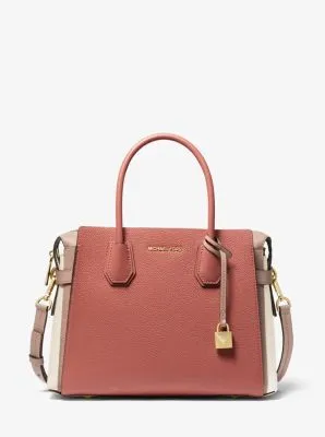 Mercer Medium Tri-Color Pebbled Leather Belted Satchel