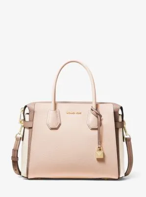 Mercer Medium Tri-Color Pebbled Leather Belted Satchel