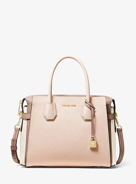 Mercer Medium Tri-Color Pebbled Leather Belted Satchel
