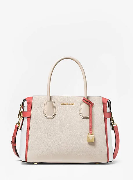 Mercer Medium Tri-Color Pebbled Leather Belted Satchel