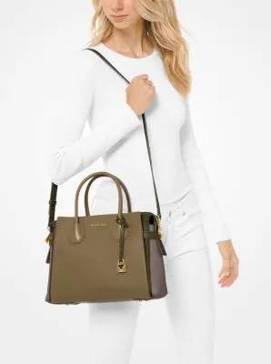 Mercer Medium Tri-Color Pebbled Leather Belted Satchel