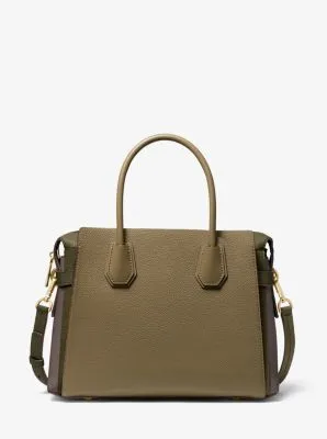 Mercer Medium Tri-Color Pebbled Leather Belted Satchel