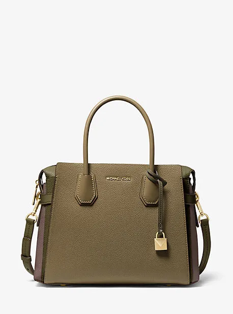 Mercer Medium Tri-Color Pebbled Leather Belted Satchel