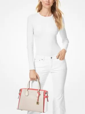 Mercer Medium Tri-Color Pebbled Leather Belted Satchel