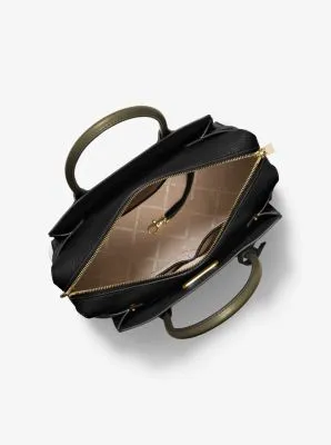 Mercer Medium Tri-Color Pebbled Leather Belted Satchel