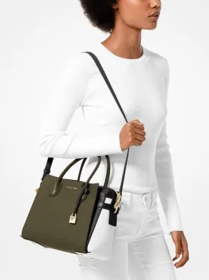Mercer Medium Tri-Color Pebbled Leather Belted Satchel