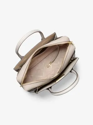 Mercer Medium Tri-Color Pebbled Leather Belted Satchel