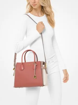 Mercer Medium Tri-Color Pebbled Leather Belted Satchel