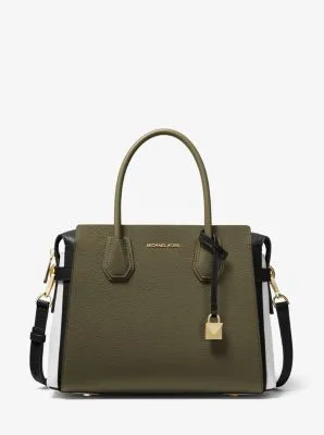 Mercer Medium Tri-Color Pebbled Leather Belted Satchel
