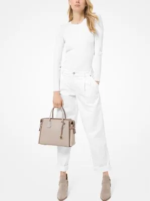 Mercer Medium Tri-Color Pebbled Leather Belted Satchel
