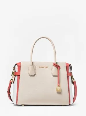 Mercer Medium Tri-Color Pebbled Leather Belted Satchel