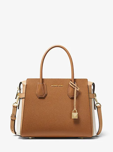 Mercer Medium Tri-Color Pebbled Leather Belted Satchel