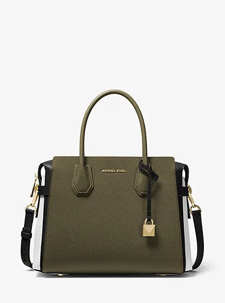 Mercer Medium Tri-Color Pebbled Leather Belted Satchel