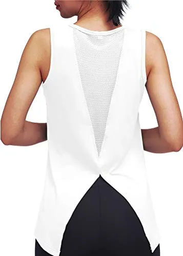 Mippo Workout Tops for Women Yoga Tops Mesh Running Tie Back Tank Tops Workout Tank Shirts Muscle Tanks Sport Clothes Active Athletic Wear for Women White S