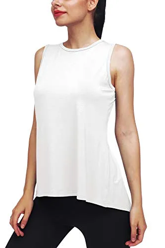 Mippo Workout Tops for Women Yoga Tops Mesh Running Tie Back Tank Tops Workout Tank Shirts Muscle Tanks Sport Clothes Active Athletic Wear for Women White S