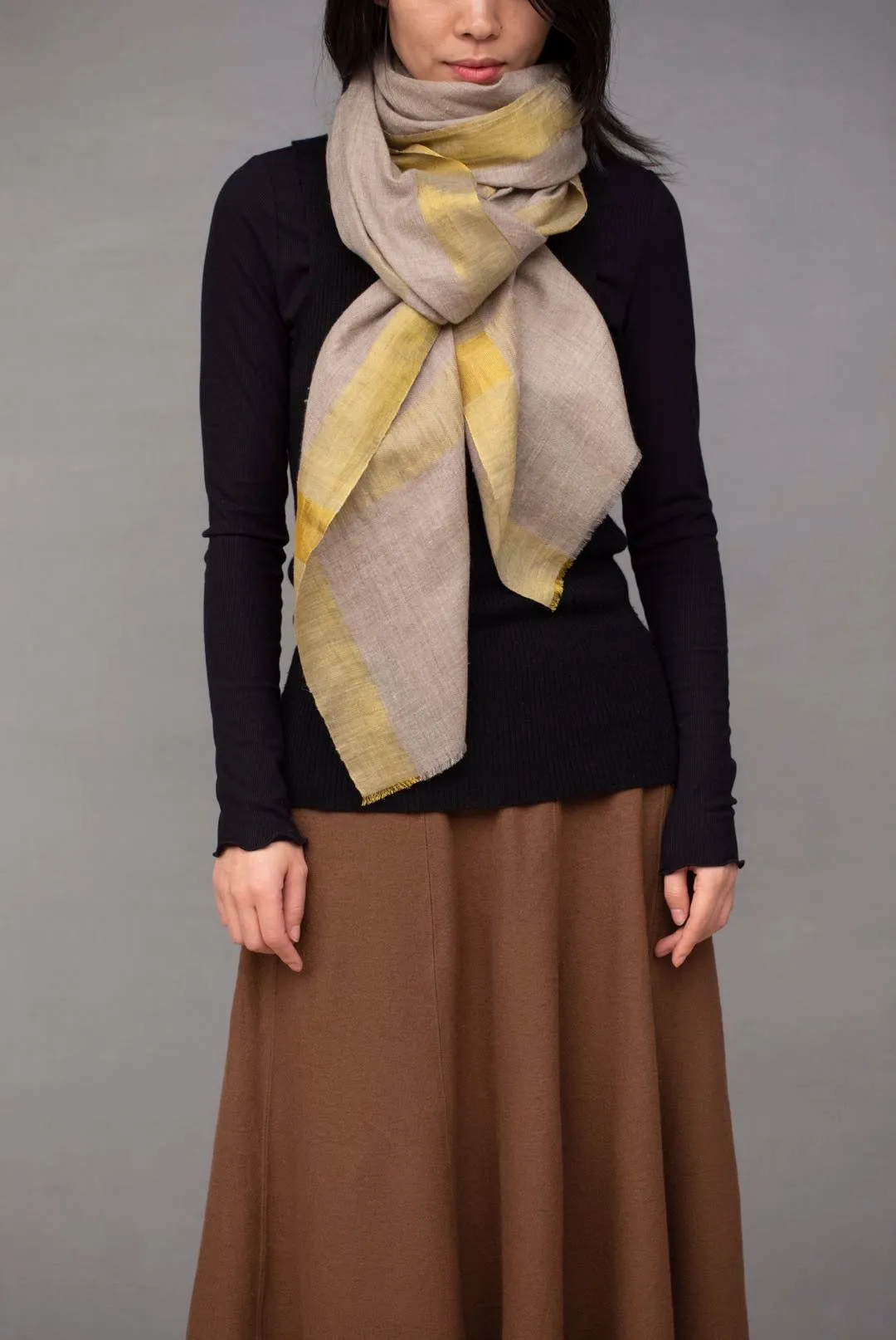 Moonlight Pashmina Shawl with Gold Border - Natural