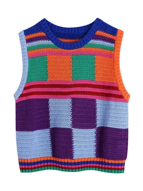 Multi-Color Stitching Tops Tank Mini Pants