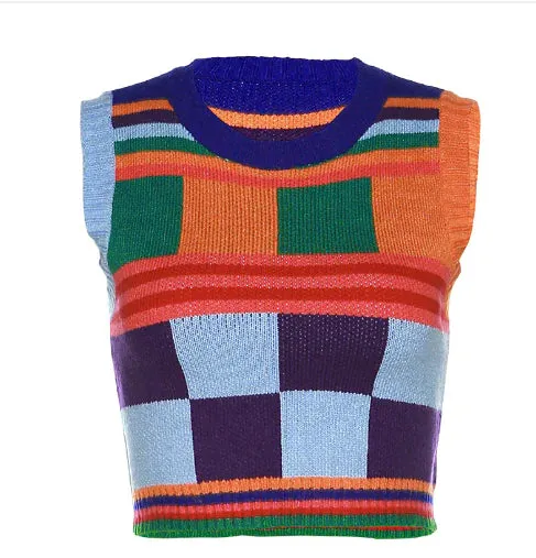 Multi-Color Stitching Tops Tank Mini Pants