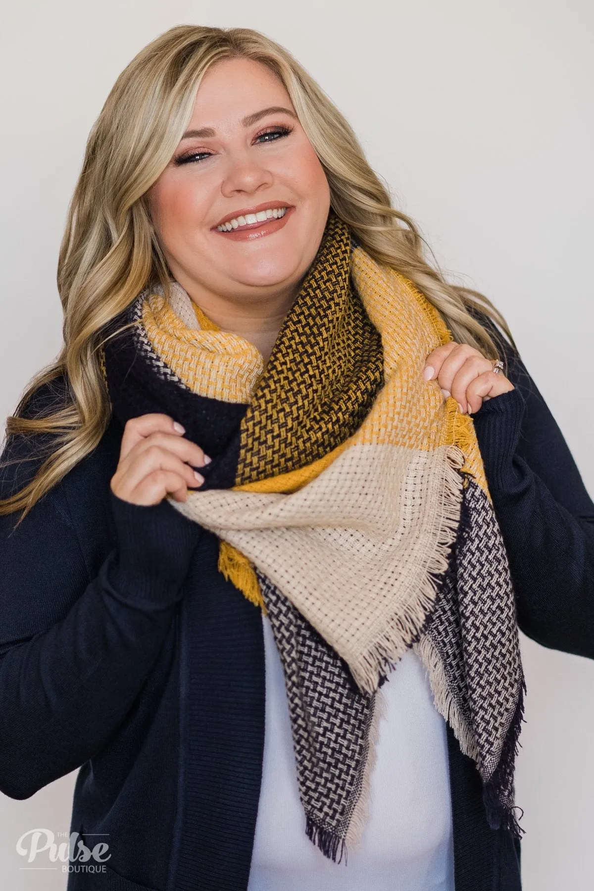 My Type Blanket Scarf- Yellow, Oatmeal, Navy
