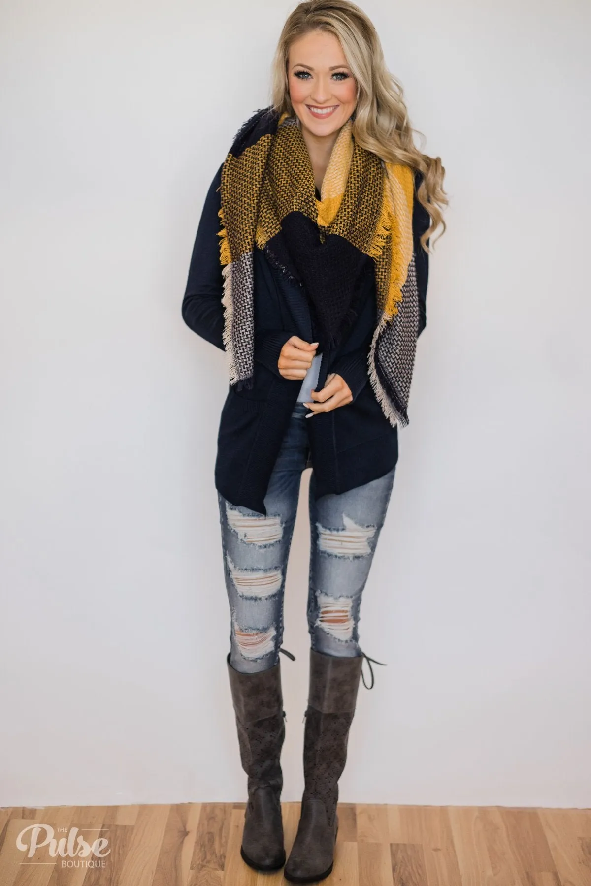 My Type Blanket Scarf- Yellow, Oatmeal, Navy