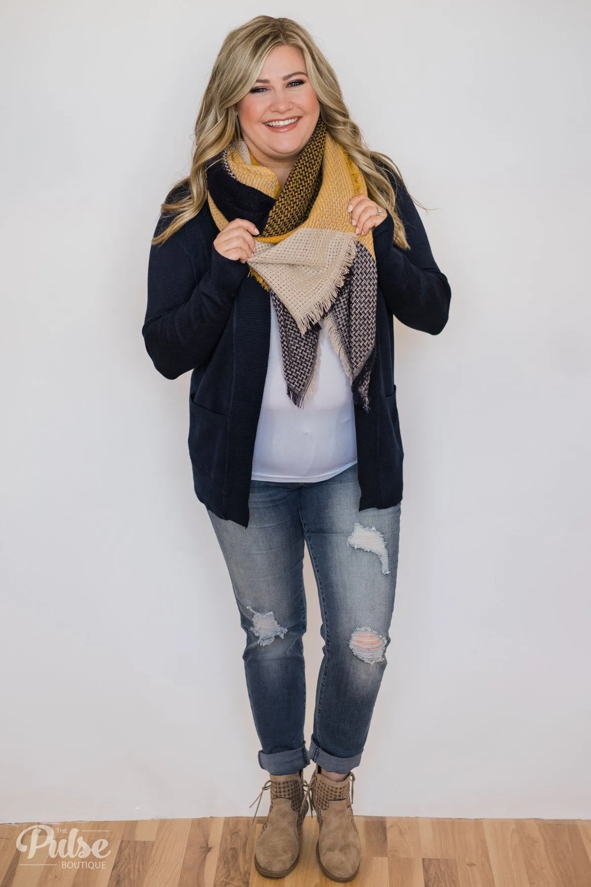 My Type Blanket Scarf- Yellow, Oatmeal, Navy