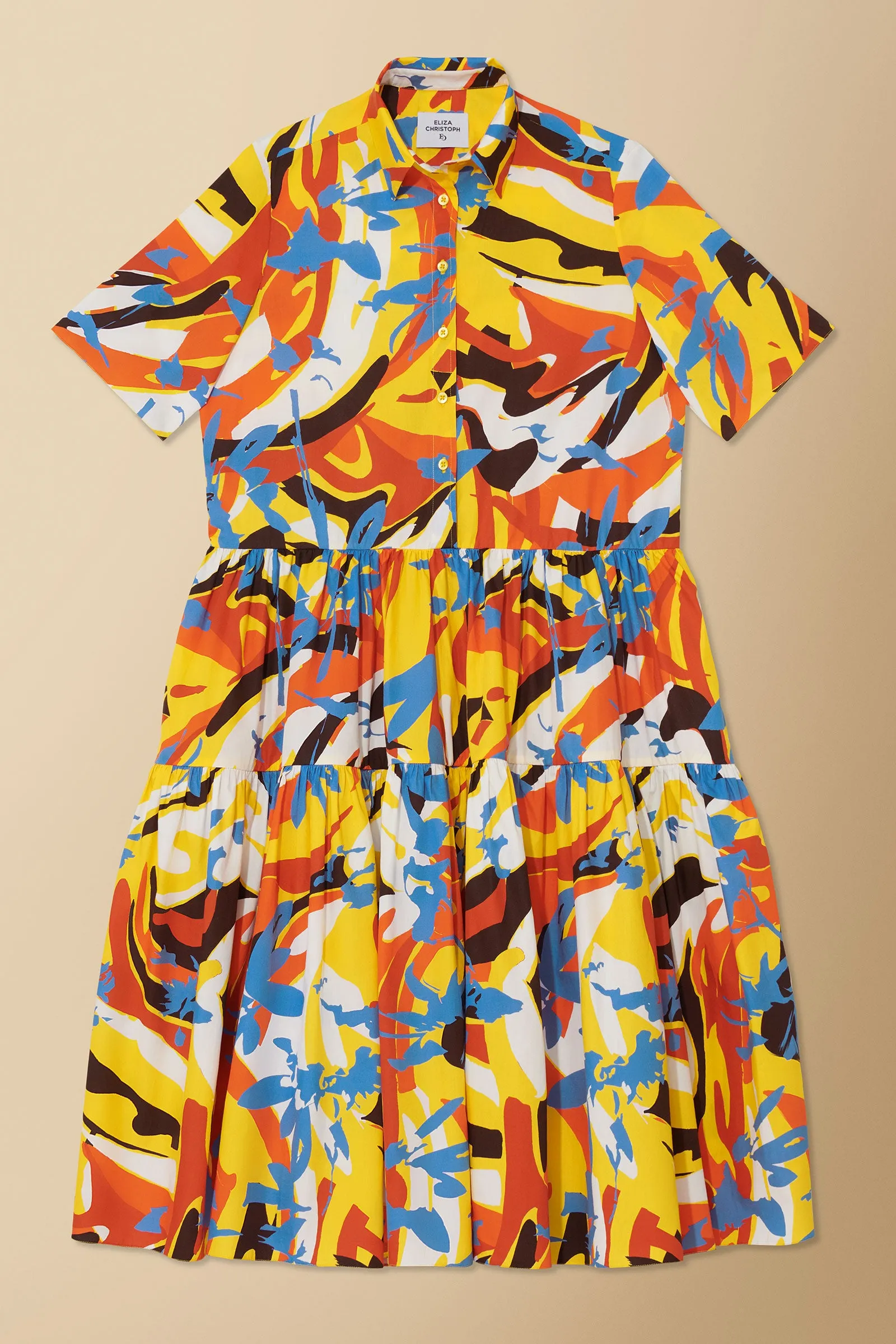 Nandi Geo-Floral Print Tiered Midi Dress Cotton Poplin